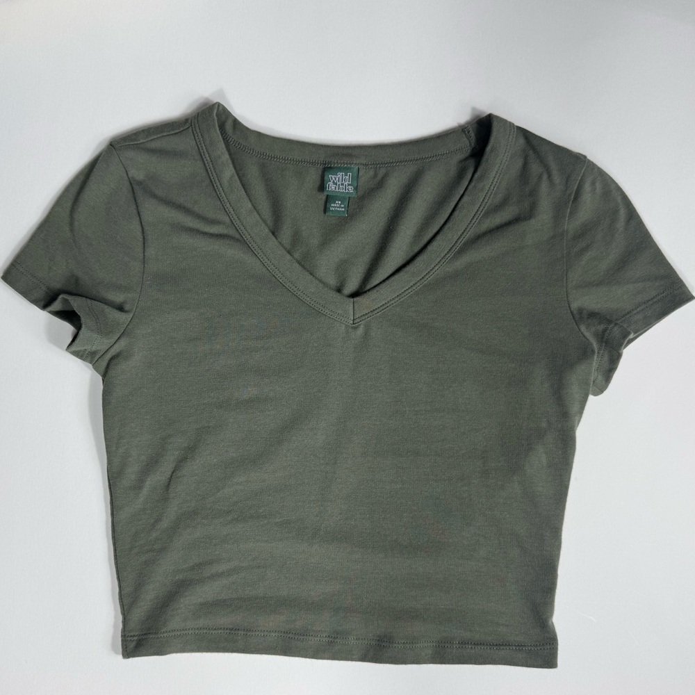Olive Green V-Neck Women's Top